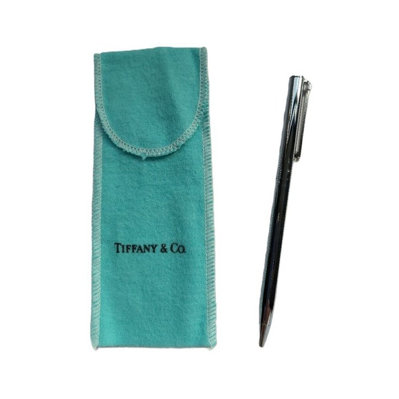 Tiffany & Co. Other - Tiffany & Co Silver Retractable Ballpoint Pen Ribbed T-Clip with Pouch and Box
